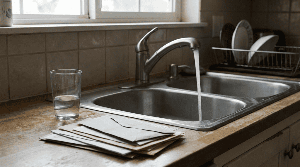 Kitchen sink and drinking water glass illustrating household water concerns and lead rule coverage