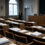 Formal public meeting room representing oversight, bureaucracy, and accountability review